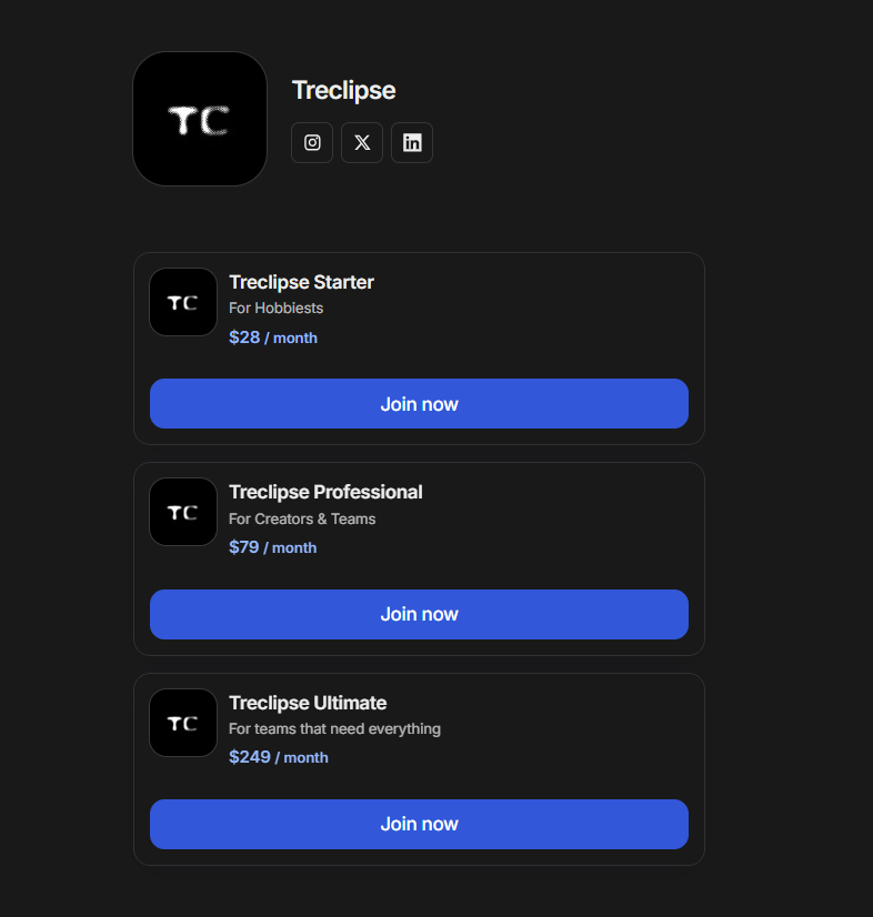 Treclipse product page on Whop
